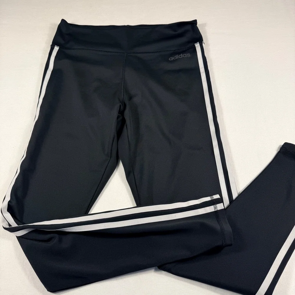 Adidas Climalite Leggings Large Black White 3-Stripe‎ High Rise Activewear